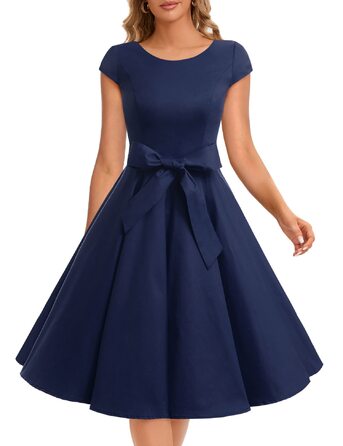 Сукня Dressystar вінтажна 50-х років в горошок, темно-синя, розмір M