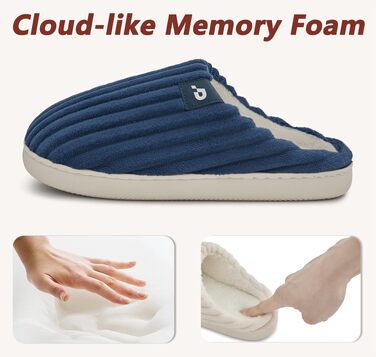 Зимові теплі капці Coswind для жінок та чоловіків з ефектом пам'яті (Memory Foam), вельветові пантофлі, темно-сині, розмір 44/45 EU