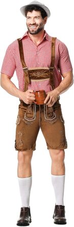 Традиційний костюм для чоловіків RUMAOZIA: повний комплект (ледерхоза, сорочка, латкова штани) для Октоберфесту, тематична вечірка, коричневий, розмір M