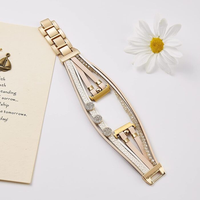 Шкіряний ремінець KONAFEI для Samsung Galaxy Watch 7/FE/6/5/4/3/Active 2, Classic (20 мм), Bead & Gold з металевою застібкою