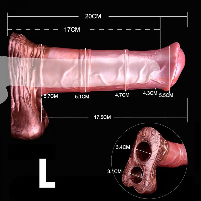 Силіконовий презерватив-накладка на пеніс ScreaAss з кільцями, реалістичний дизайн, червоний, L