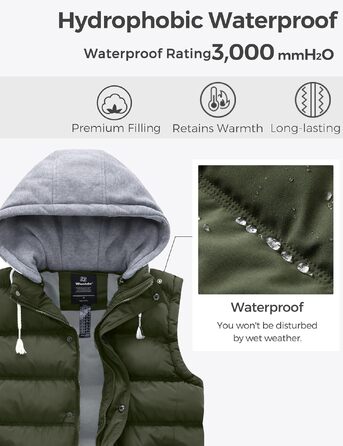 Чоловічий зимовий жилет Wantdo Outdoor з капюшоном, стібаний безрукавник, колір армійський зелений, розмір M
