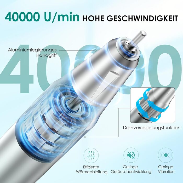 Професійний апарат для манікюру та педикюру HOMEASY 40 000 об/хв, набір фрез 16-в-1 з LCD-дисплеєм, реверсивний, для гель-нігтів