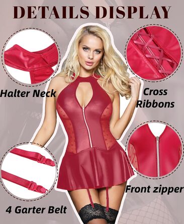 Чорне шкіряне міні-плаття для жінок з трапецієвидною формою, великі розміри, сексуальний мокрий ефект, відкрита спина, штучна шкіра, для пишних жінок, ніжна сукня, клубний одяг (XL, червоний)