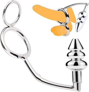 Сталевий подвійний кільце для статевих органів, кільце для яєчок, металевий гачковий кільце, анальний гачок з анальним плугом, кільце для статевих органів з анальним плугом, анальні кулі, розтягувач яєчок, сексуальна іграшка для чоловіків, пар, 40 мм