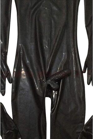 Чоловічий латексний костюм з блискучою обробкою та блискавкою, чорний, XXL