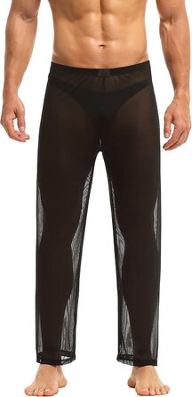 Чоловічі прозорі штани з сітки, нічна сорочка, спідня білизна, штани з нейлону, чоловічі мереживні штани, довгі прозорі штани, чоловічі штани з сітки, штани з тонкої сітки з тюлю, чорний