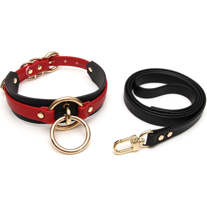 Чокер Lalatia з кільцем, шнурком, з екошкіри (червоний, чорний, золотий)