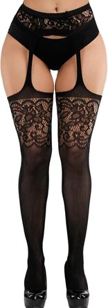 DRESHOW 6 пар мереживних панчіх з високою талією: білі, червоні, чорні