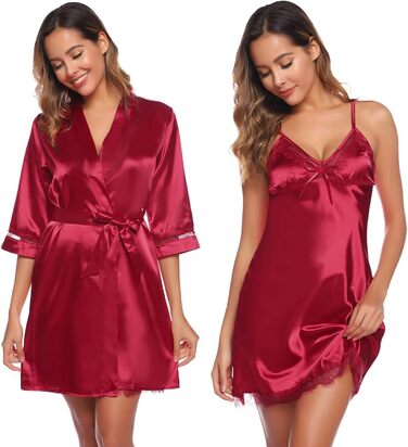 Сексуальний халат-кімоно Sykooria для жінок: короткий халат з V-подібним вирізом, пояс, комплект з двома штуками, білий (винний, XXL)