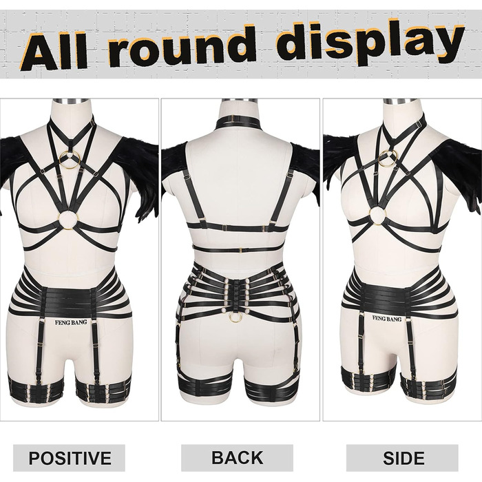 Набір пір'я для жінок PETMHS: корсет, бюстгальтер, клітка, готичний стиль, карнавал, фестувал, костюм (чорний, довгий)