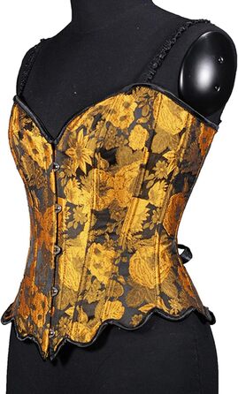 Жіночий корсет повний бюст, корсаж, корсет для Октоберфесту, готичний топ, вінтажна корсаж, бюстєль, корсет середньовічний, жакард, сатин, квітковий, з кісточками, повна груди, спідня білизна, на Хелловін, карнавал, корсет на шнурівці, жовтий колір