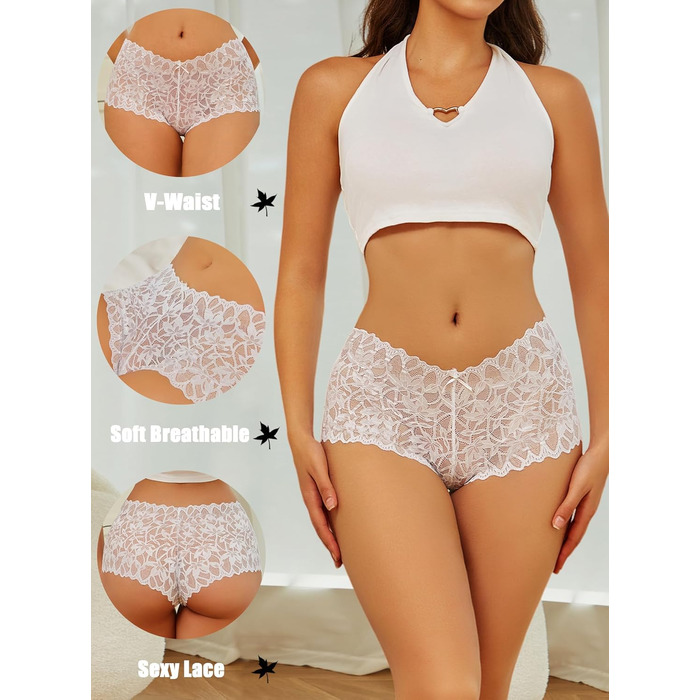 Сексуальна білизна ALL OF SHE: труси для жінок, труси-боїшоти з V-подібною талією, мереживо, великі розміри, 5 шт., блакитний, білий, пудрово-рожевий, каштано-коричневий, чорний L