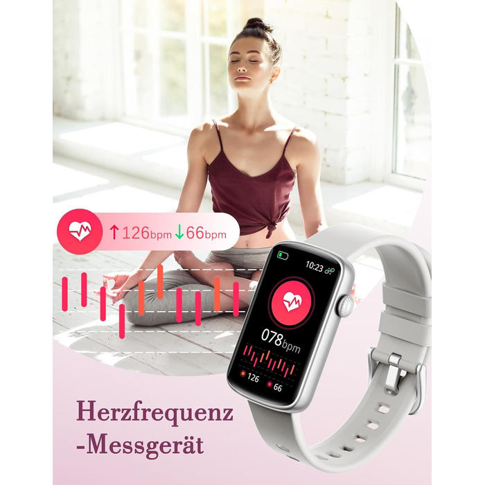 Смарт-годинник жіночий 1.47'' Fitness Tracker з моніторингом серця, SpO2, сну та циклу менструації, підтримка дзвінків та повідомлень WhatsApp, для Android та iOS (Сірий)