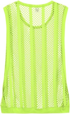 Трійка жіночих майок-топів YAHWULAI з прозорою сіткою, без рукавів, стильний круглий виріз (3 шт: світло-зелений+червоний+світло-зелений, M)