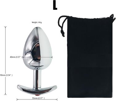 Анальний набір Metall: сталевий анальний плаг з T-подібною основою (S/M/L), кристалічний діамант, стимулятор G-точки та простати для жінок та чоловіків (L)