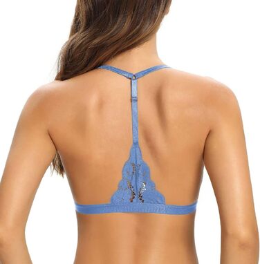 SHEKINI Безшовний бюстгальтер без кісточок з застібкою спереду, бралетт, мереживний, трикутник, з підкладкою, сексуальний топ-кроп, білий (синій, XL)