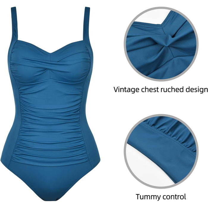 Світшот для плавання жіночий, суцільний, з високою талією, push-up, вінтажний, з рюшами, для корекції фігури, великі розміри, монокіні (44, S-блакитний)