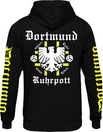 Чоловічий худі UGLYSHIRT Dortmund über Alles з принтом панорами міста (Skyline), чорний, розмір L