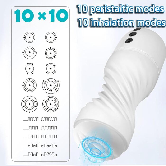Електричний масажер для чоловіків з 10 режимами вібрації та 10 режимами всмоктування. Масажер для статевого члена з 3D силікону. Іграшка для дорослих