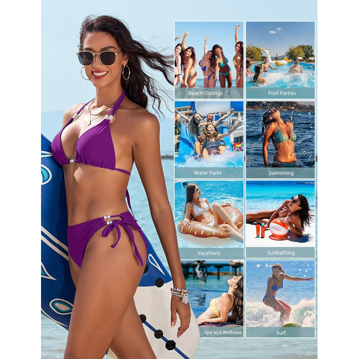 Бікіні жіночий Triange Bikini Set Lila XL - Сексуальний стрінг, суцільний купальник з push-up, з перлами