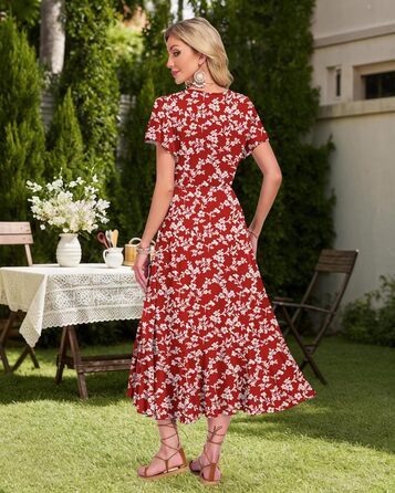 Сукня AUSELILY Soerkleid з квітковим принтом, довга пляжна сукня з V-подібним вирізом, висока талія, блакитна (M)