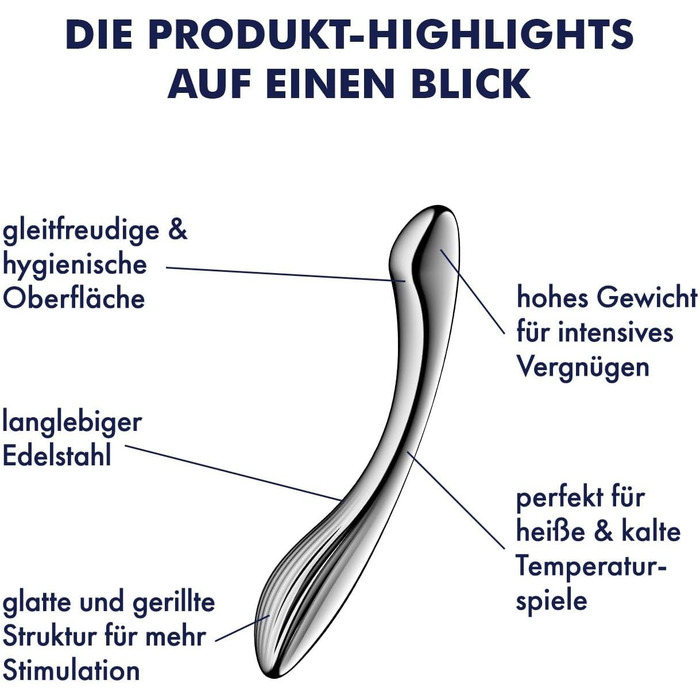 Satisfyer Pure Gravity 1: сталевий дildo для жінок з рифленням та вигинами | Інтимні іграшки для дорослих | Ергономічний дизайн, нагрівання та охолодження | Wellness-інструменти для жінок