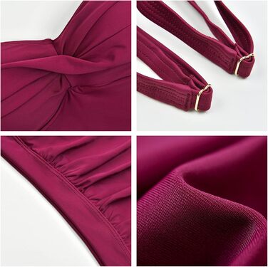 Купальник WIN.MAX з цілісною конструкцією, з підтримкою та м'якими вставками, купальники великих розмірів для жінок, вінтажний пуш-ап монокіні, для чашок C до DD (Бордовий, 44)