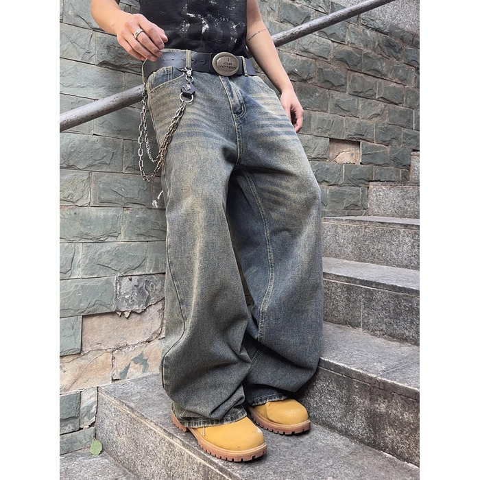 Чоловічі джинси Hip Hop Baggy: широкі рвані джинси в стилі Y2K та Skater, денім Retro B10, сині, розмір L