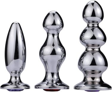 Анальний масажер Stile Extra Lang з металу та діамантовою основою. Стимулятор G-точки, простати. Для чоловіків та жінок. Срібло, розмір S.
