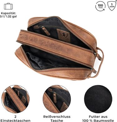 Шкіряна косметичка для подорожей Berliner Bags Vintage Kulturbeutel Max, велика сумка для гігієни з 2 відділеннями, унісекс, колір коричневий камель