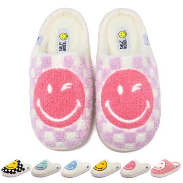 Зимові домашні капці SMILEYWORLD® з ефектом пам'яті Memory Foam, теплі плюшеві та м'які пантофлі для жінок та чоловіків (фіолетові в клітинку, 40/41 EU)