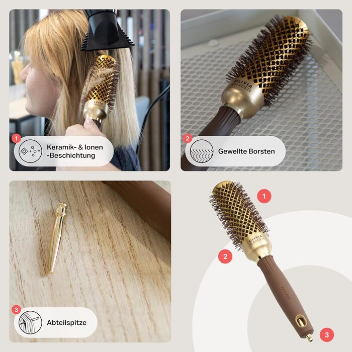Керамічна кругла щітка для волосся Olivia Garden Expert Blowout Shine Gold & Brown, 35 мм — антистатична для гладких та блискучих локонів