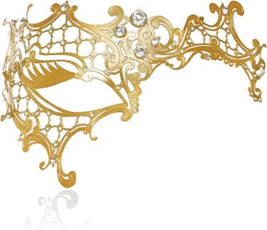 Маска для обличчя MYMENU для пар, жінок, з металу та стразів, венеціанська, для вечірок, весілля, балу (Золота)