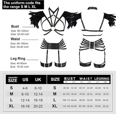 Набір пір'я для жінок PETMHS: корсет, бюстгальтер, клітка, готичний стиль, карнавал, фестувал, костюм (чорний, довгий)