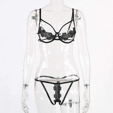 Сексуальний комплект нижньої білизни QQQQC для жінок: бюстгальтер, танга, піжама, чорний, розмір S