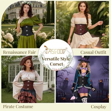 Жіночий корсет-топ JasGood: готичний корсет з мереживом, чорний жакардовий корсет для талії, ідеальний для Хелловіну