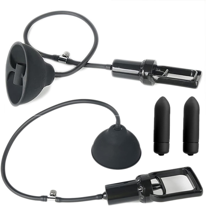 Набір для збільшення грудей ScreaAss 2Er Set: масажер грудей, вакуумна помпа, вібратор, стимулятор клітора, 2 шт. Чорний