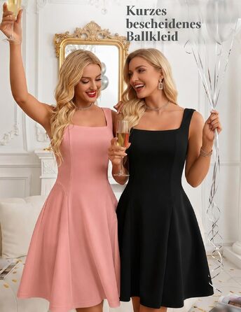 Жіноча мінісукня Bboninedress з квадратним вирізом, А-силует, без рукавів, для вечірок та весіль (M, Blush)