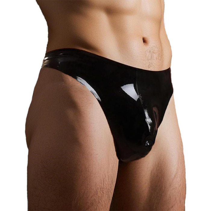 Чоловічі труси G-string з латексу GREEFEI, чорні, ручної роботи, Tanga, XL