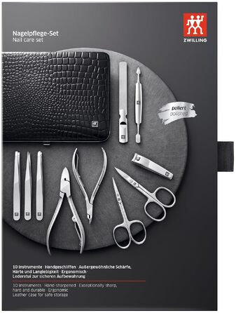 Набір для манікюру та педикюру ZWILLING Kroko Edition (10 предметів), нержавіюча сталь, шкіряний футляр, чорний