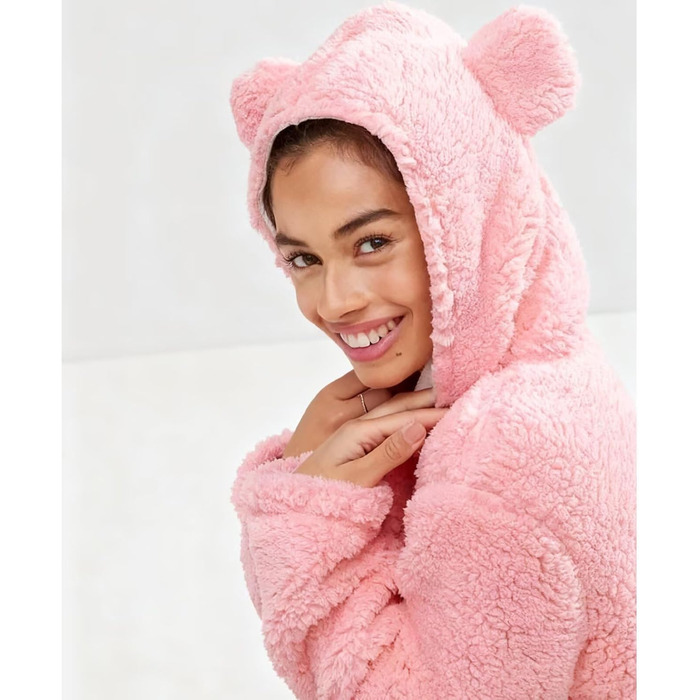 Жіночий флісовий комбінезон MANGGUO з капюшоном та вушками, з клапаном на стегнах, чорний (L, Рожевий)