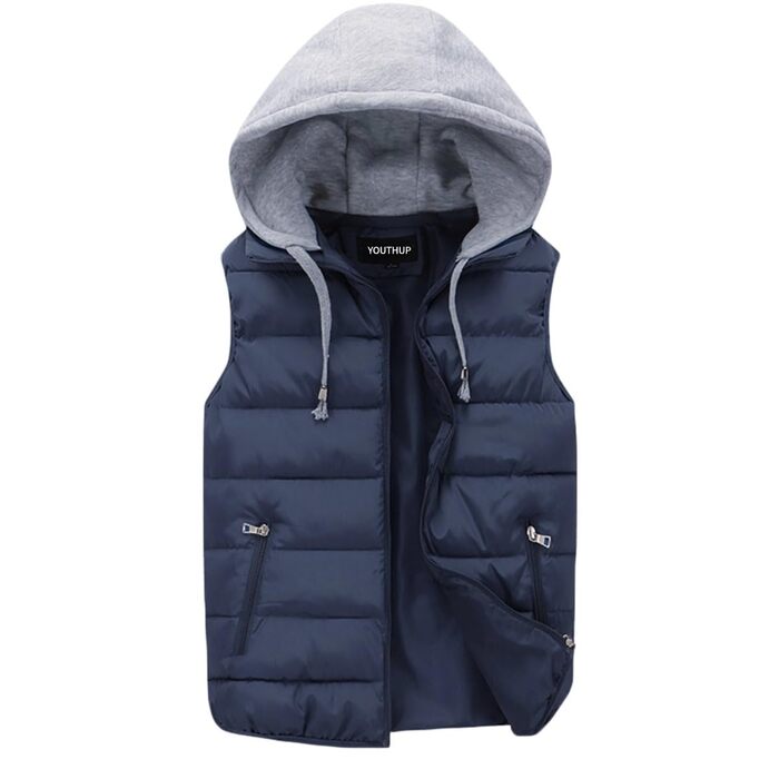 Чоловічий зимовий стібаний жилет з капюшоном YOUTHUP для прогулянок та відпочинку, синій, розмір XXL