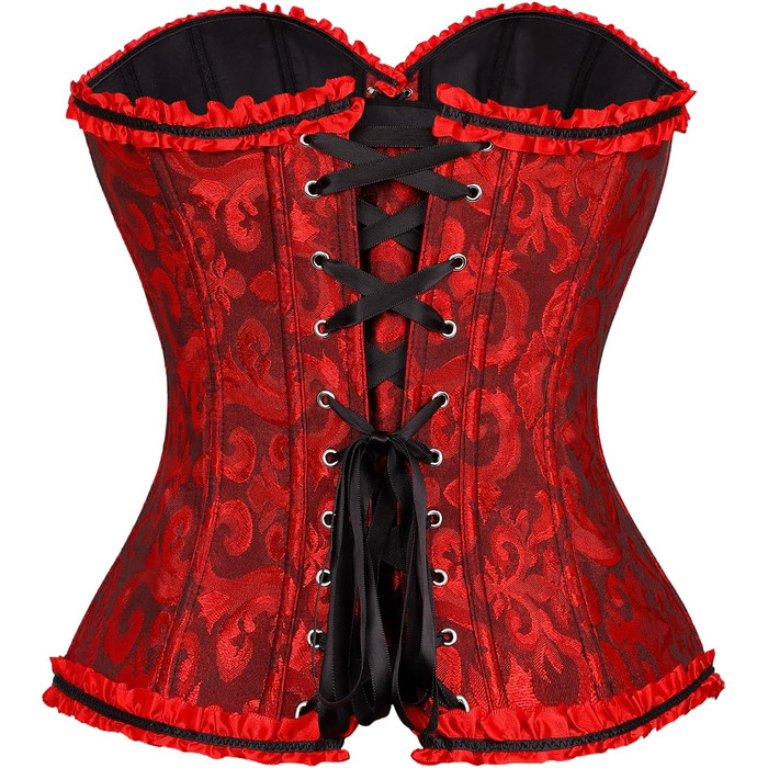 TRIWORKS Корсетний топ для жінок: корсеж, шнурівка, бюстгальтер, корсет, сатин, мереживо, для карнавалу та Різдва, S-XXL, чорний та червоний XL