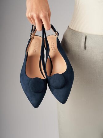 Жіночі туфлі-човники Slingbacks з відкритим каблуком, стійкий каблук 4 см, штучна замша, комфортні класичні пампи, темно-синій (Navy), розмір 35 EU
