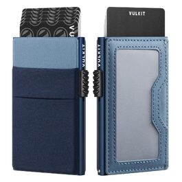 Стильний металевий гаманець для карток VULKIT з RFID-захистом, EDC-відсіками та вікном для ID, темно-синій