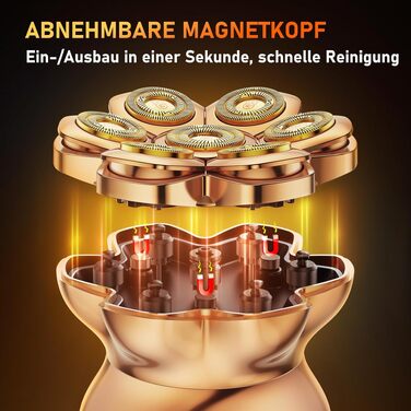 Електрична бритва для голови та лисини MAXGROOM 7D: водонепроникний магнітний голений апарат для чоловіків, зарядка Type-C, золотистий