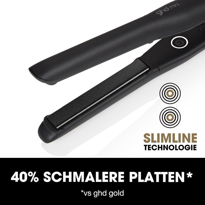 Міні-випрямляч для волосся ghd mini: вузький стайлер для короткого волосся та чубчика, чорний