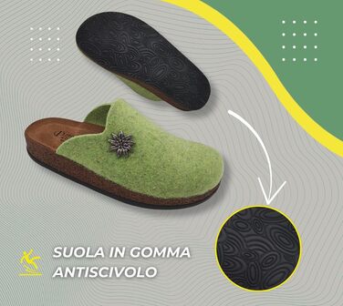 Зимові домашні капці Alpine Clogs з вареної вовни для чоловіків та жінок, теплі тірольські пантолети, Made in Italy, світло-зелені, розмір 39 EU
