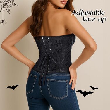 Корсетний топ WERFORU для жінок з повним бюстом, чорний, готичний стиль, вінтаж, для карнавалу та Хелловіну